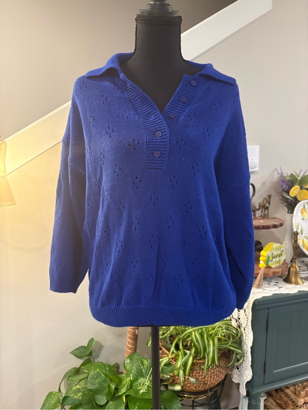 Blair Royal Blue V-Neck Collared Knit Sweater